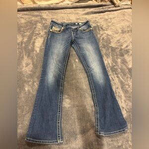 Miss Me Blue Flare Jeans with Embellished Pockets